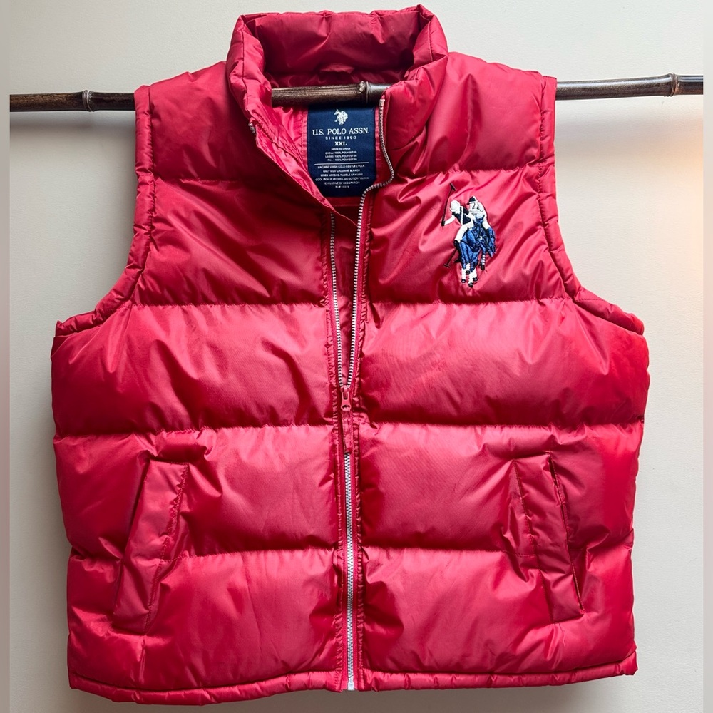 U.S. POLO ASSN. Vest Men’s XXL Red Puffer Vest Quilted Insulated Oversized Cool